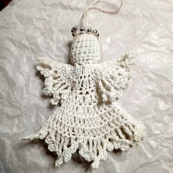 Handmade  Crochet Angel Ornaments-Set of 3 Vintage White Christmas Angels - Picture 8 of 12
